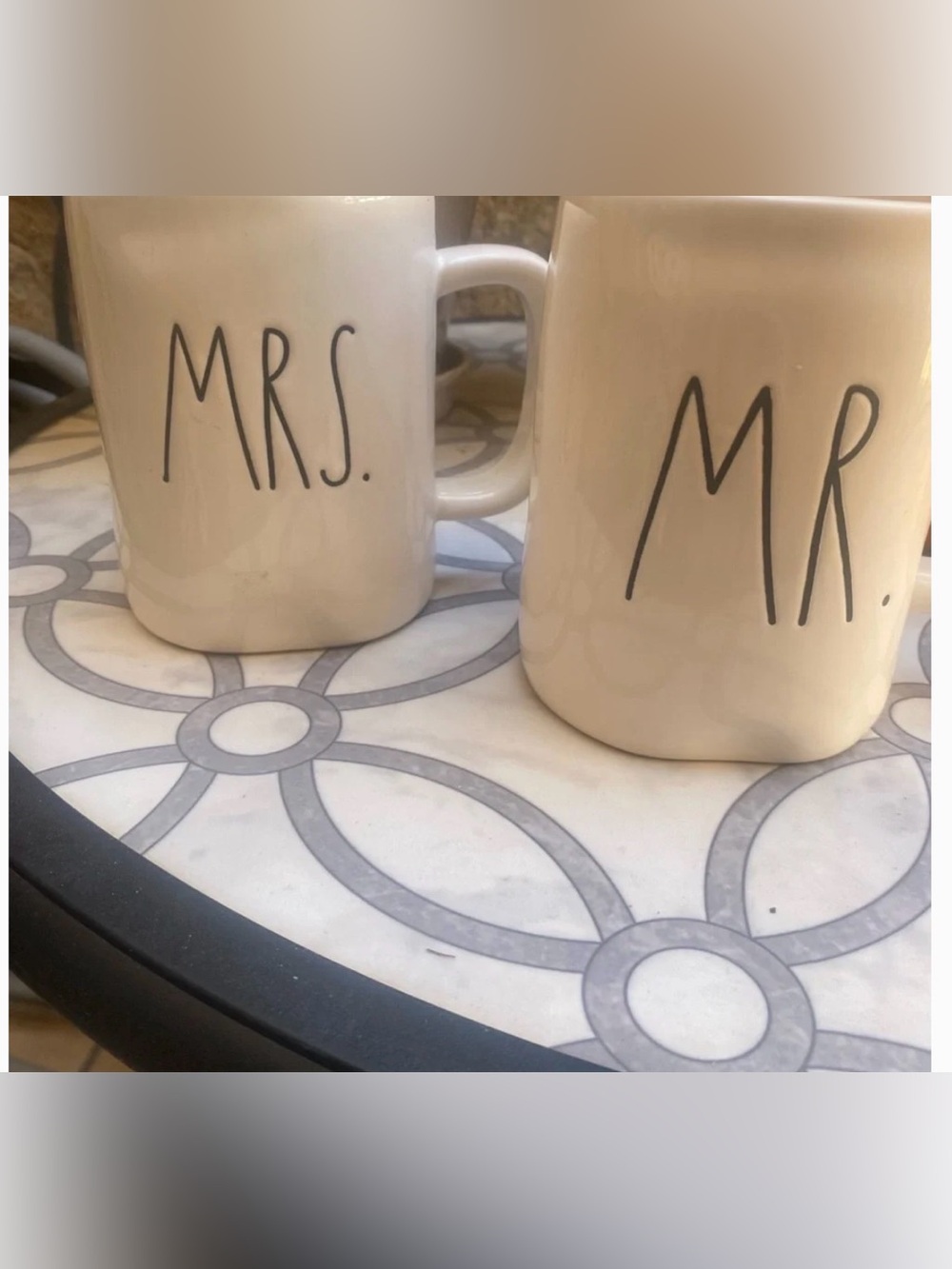 Rae Dunn White 'MRS. and MR.' Ceramic Mug with Black Handwritten Lettering